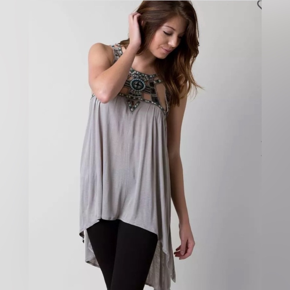 Free People NWT Embellished Puffs High Low Cotton Top Size Size M
